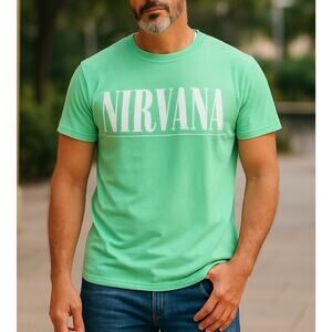Nirvana Band T-Shirt Mint Green Smiley Face Distressed Screen Print New M